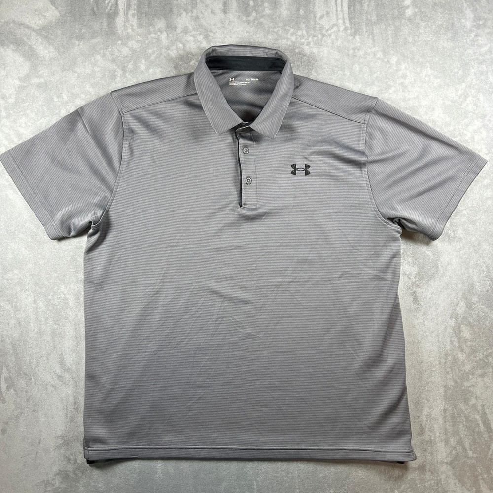 Under Armour Mens XL Gray HeatGear Loose Fit Short Sleeve Athletic Polo Shirt